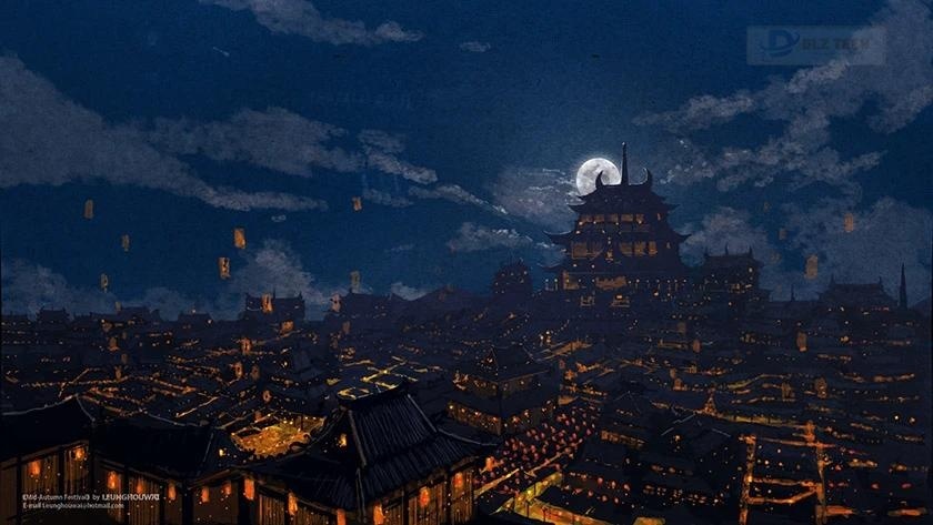 Ảnh nền trung thu nghệ thuật với ánh trăng tròn