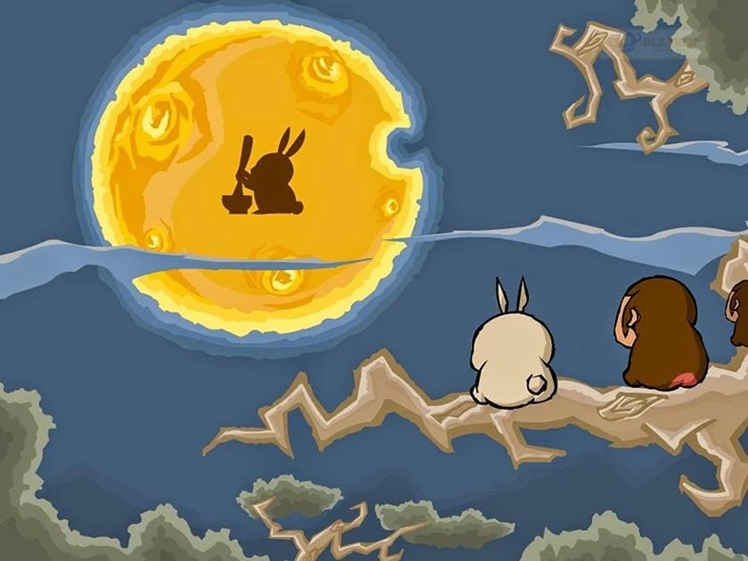 Wallpaper trung thu với thỏ ngọc trên cung trăng