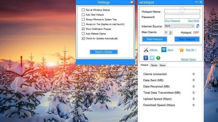 Phần mềm phát wifi cho máy tính mHotspot