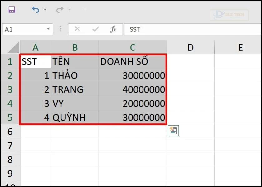 chuyển dữ liệu vào bảng để tổng