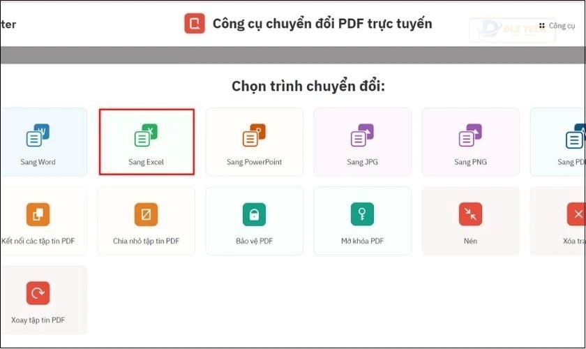 nhấn vào mục sang excel để tiến hành chuyển đổi