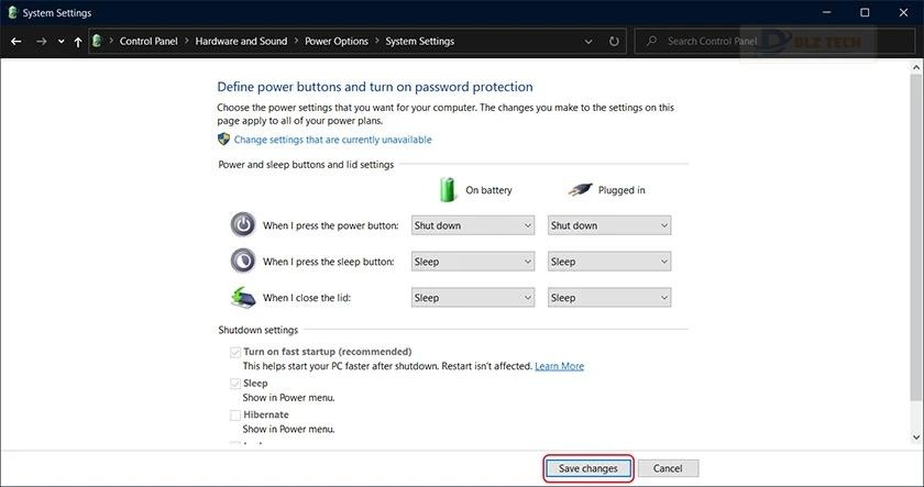 Tắt nguồn máy tính bằng nút Power trên Windows 10