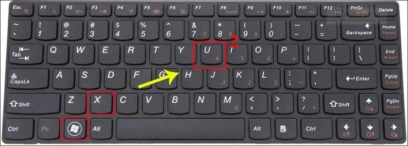 Tắt nguồn bằng tổ hợp phím Windows + X + U