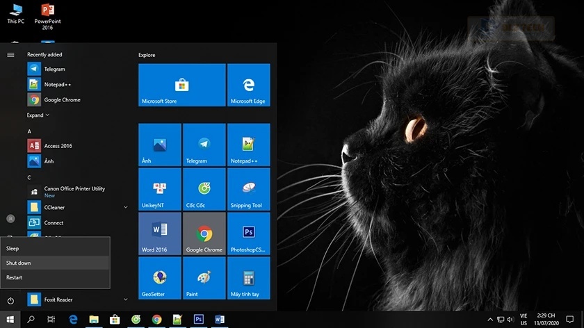 Tắt nguồn qua Start Menu