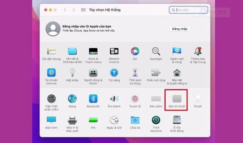 Tìm và nhấn vào mục Bàn di chuột