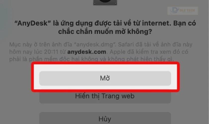 Nhấp Mở để đồng ý và hoàn tất cài đặt phần mềm