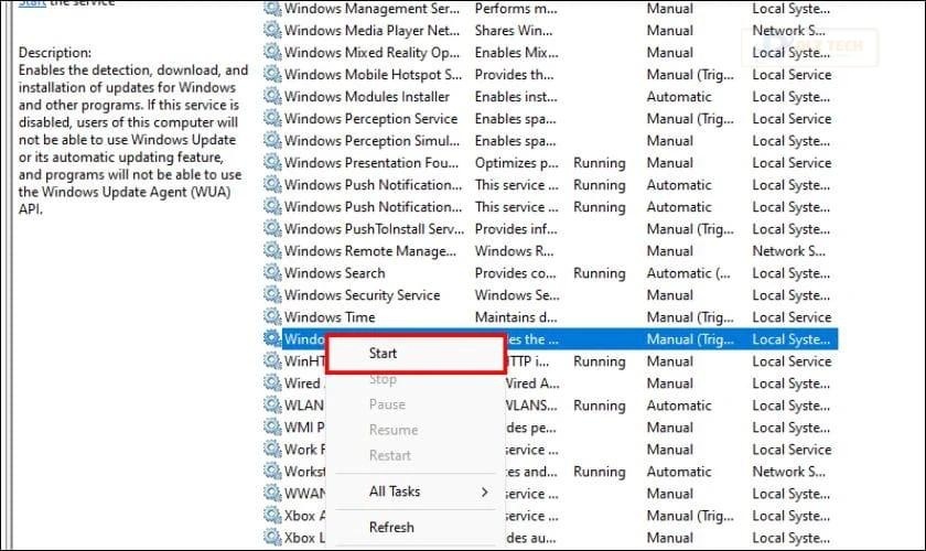 Khởi động lại Windows Update