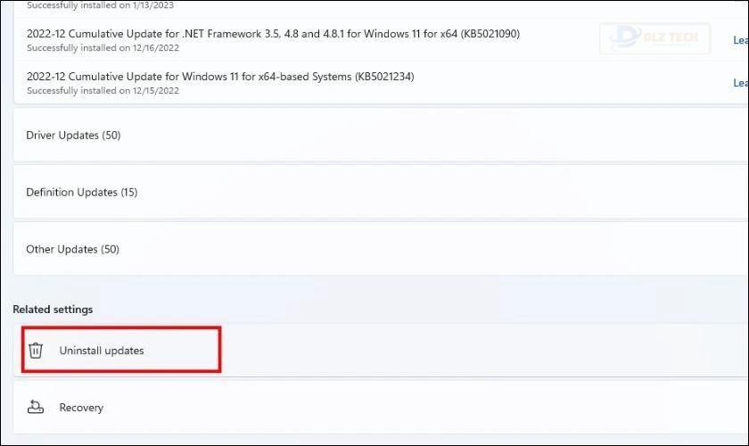 Uninstall updates