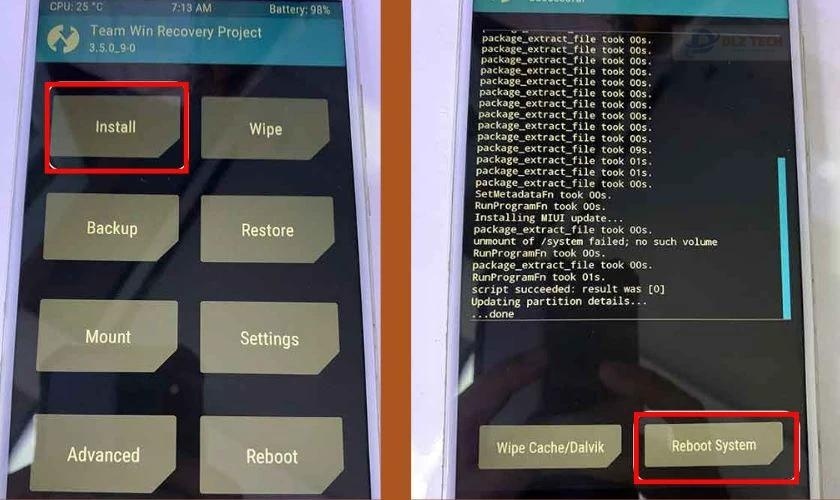 Sau khi cài đặt xong thì bạn chọn vào Reboot System