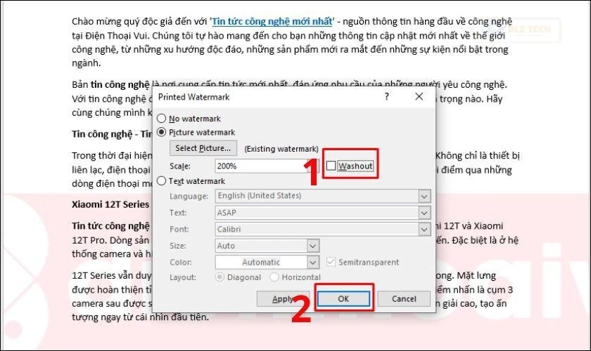 Bỏ tích tại Washout để hiển thị màu đậm hơn