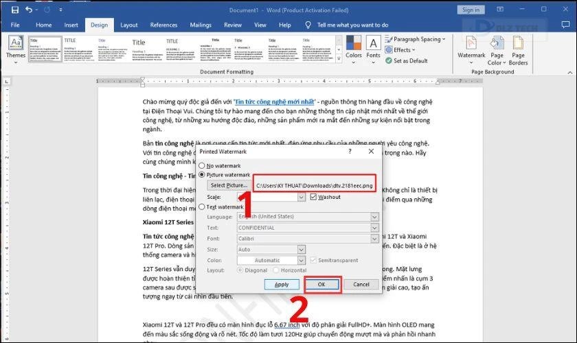 Áp dụng hình ảnh và nhấn OK để hoàn tất