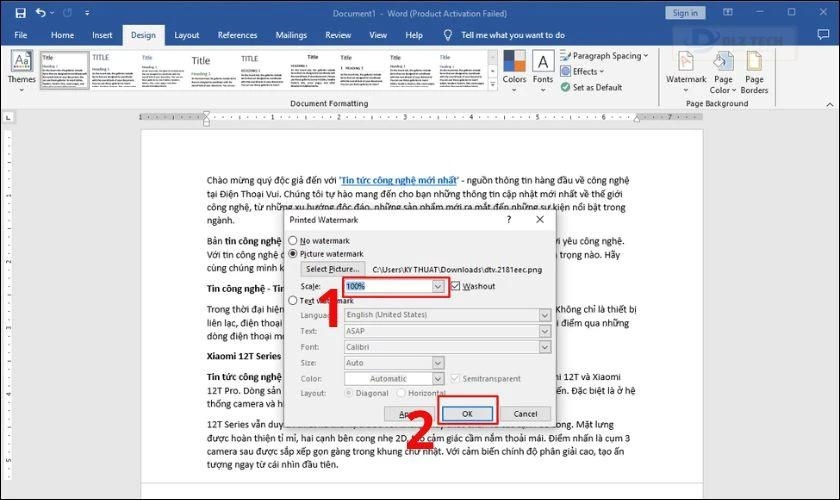 Tùy chỉnh kích thước watermark tại mục Scale