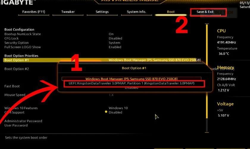 Tìm dòng Boot Mode, UEFI/BIOS Boot Mode hoặc Boot Option