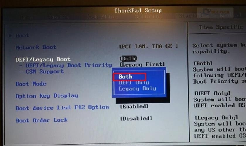 Một số BIOS cung cấp tùy chọn Both (Legacy và UEFI). Nếu có, bạn nên chọn mục này