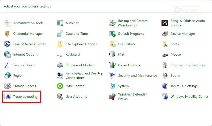 Trong màn hình hiển thị, bạn chọn vào mục Troubleshooting