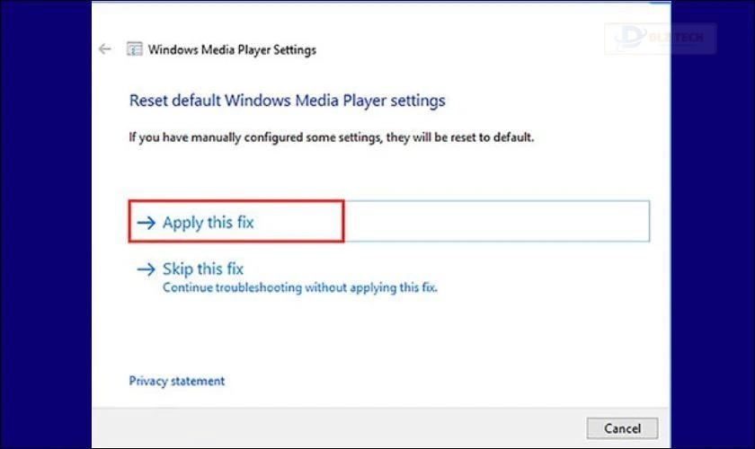 Nhấp chuột Apply this fix khi bất kỳ vấn đề được phát hiện trên hộp thoại