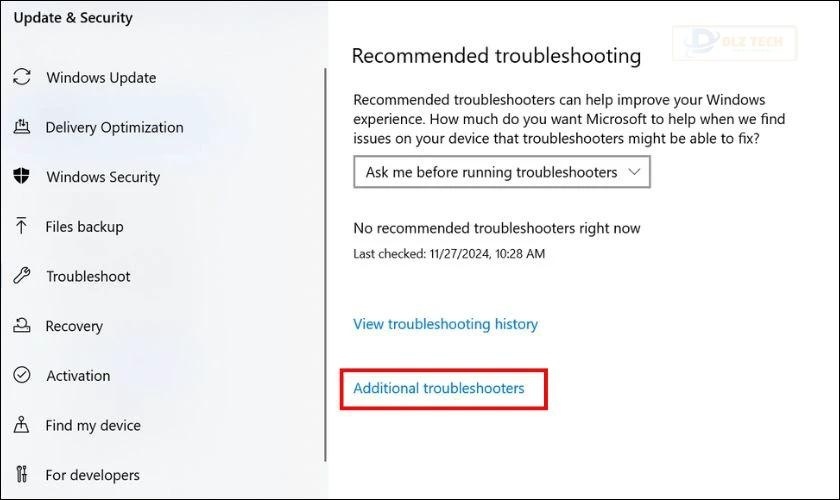 Chọn vào mục Troubleshoot, chọn vào Additional Troubleshooters