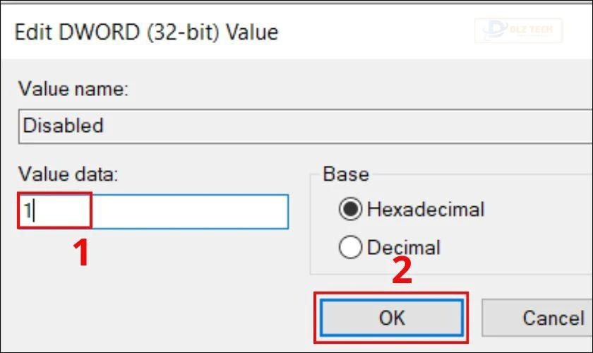 Bạn nhấp đúp vào giá trị vừa tạo và chỉnh sửa Value data thành 1