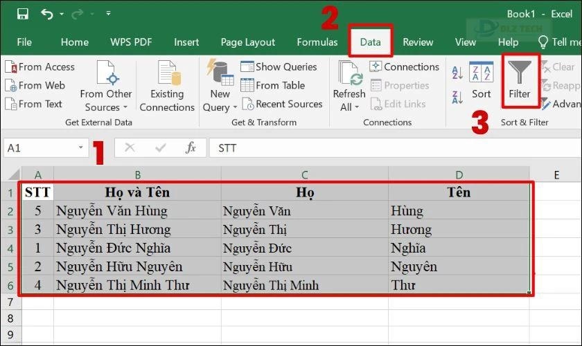 Tạo bộ lọc sắp xếp trong Excel