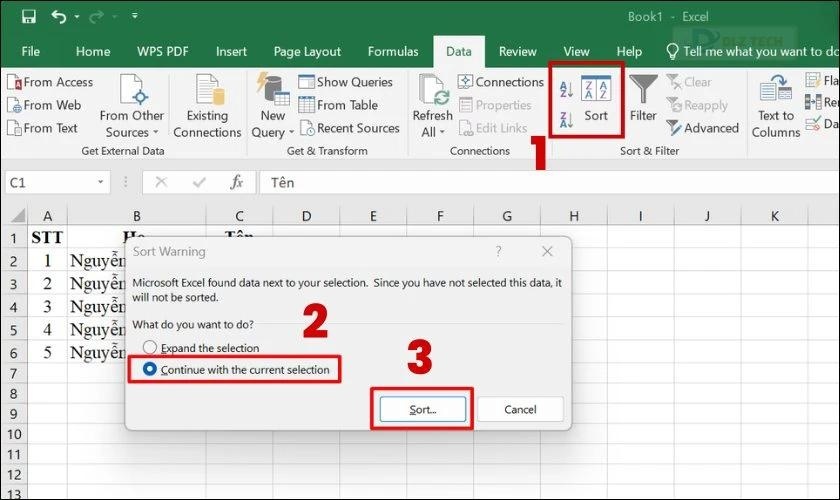 Sort data Excel