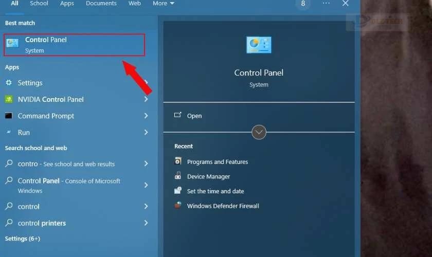 Khởi động Control Panel