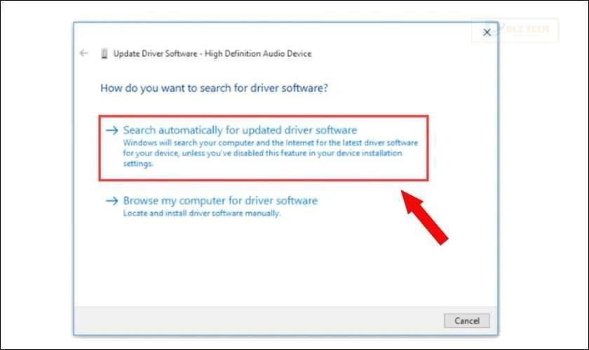 chọn Search automatically for updated driver software