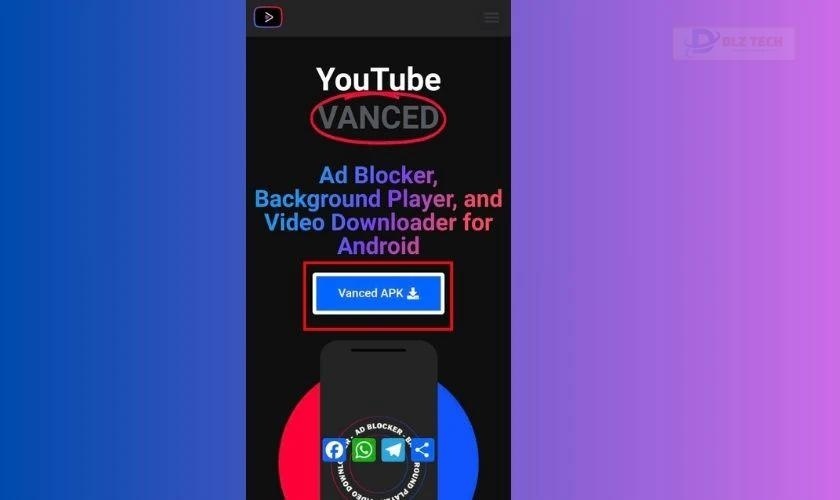 Truy cập trang web vancedapp.io trên trình duyệt để tải file APK của YouTube Vanced