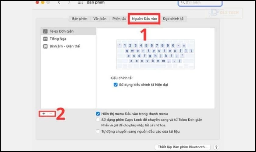 Tab Nguồn đầu vào (Input Sources)