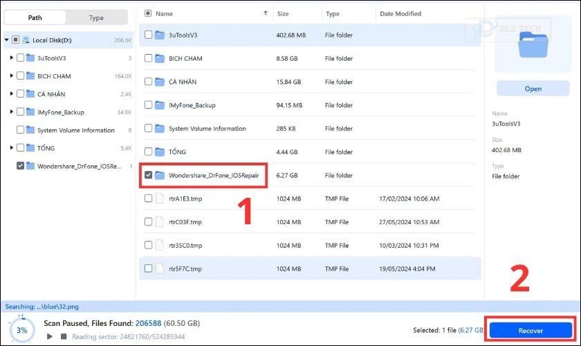 Xem trước và khôi phục tệp tin