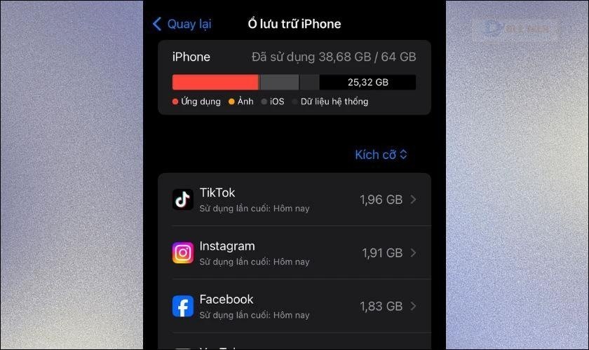 Kiểm tra dung lượng khả dụng trên thiết bị