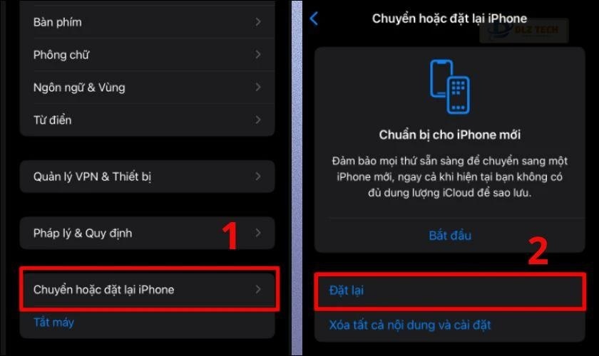 Chọn Chuyển hoặc đặt lại iPhone