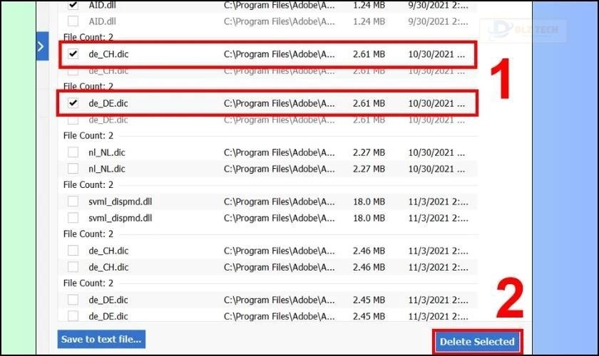 Nhấn chọn Delete Selected để xóa