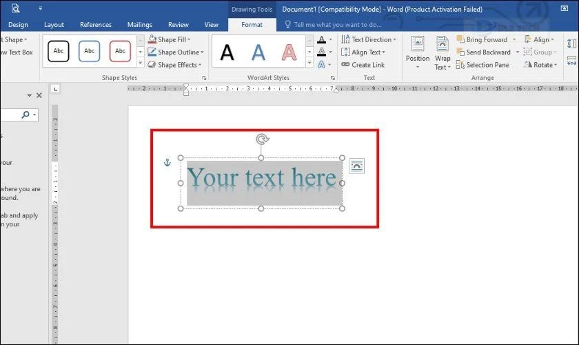 Nhập nội dung muốn tạo chữ nghệ thuật vào khung Your text here vừa mới xuất hiện