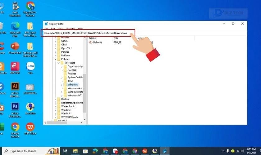 Tìm thư mục trong Registry Editor
