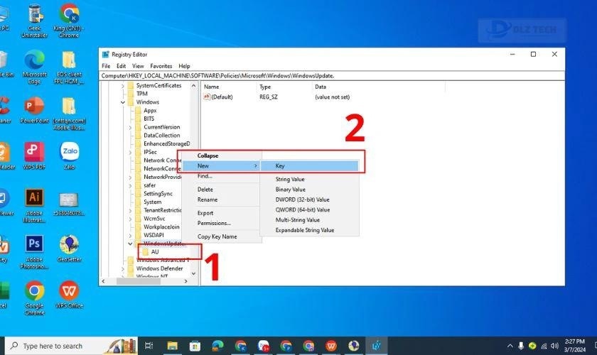Tạo thư mục AU trong WindowsUpdate