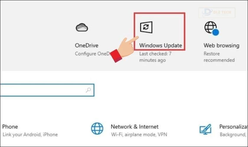 Chọn Windows Update trong Settings