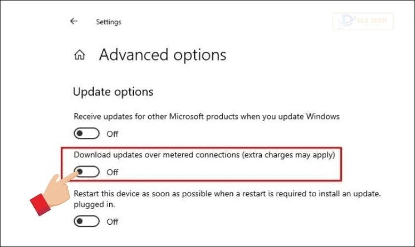 Kéo gạt để tắt Download updates over metered connections