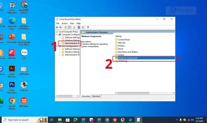 Chọn Windows Components