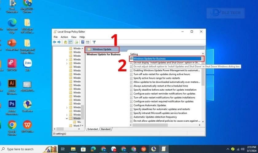 Chọn Manage updates offered from Windows Update