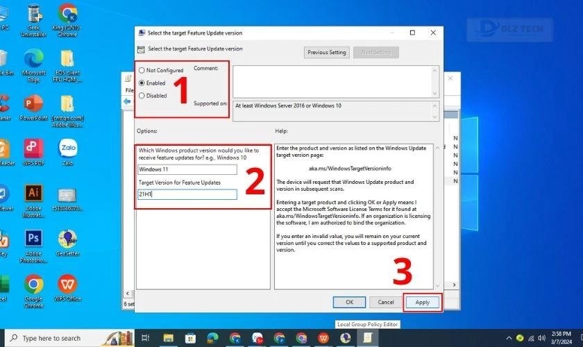 Nhấn Apply để lưu các thay đổi