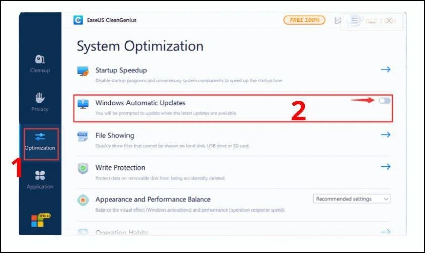 Chọn tab Optimization trong EaseUS Clean Genius