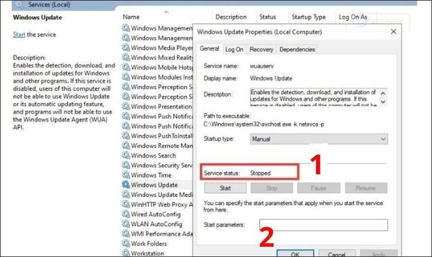 Dừng dịch vụ update thành công