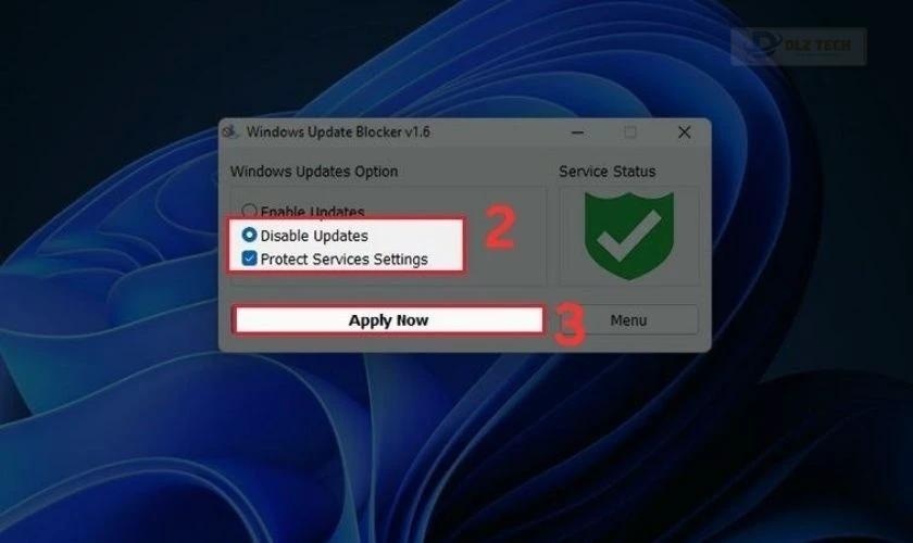 Chọn Apply Now để tắt update
