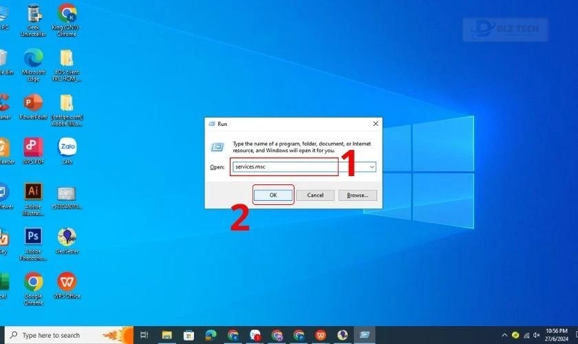 Nhập services.msc và nhấn Enter