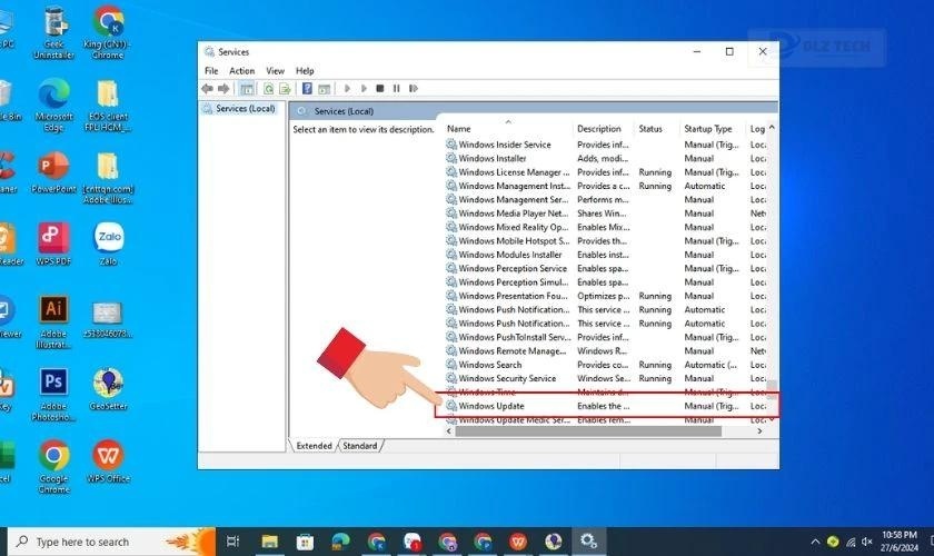 Tìm Windows Update trong danh sách dịch vụ
