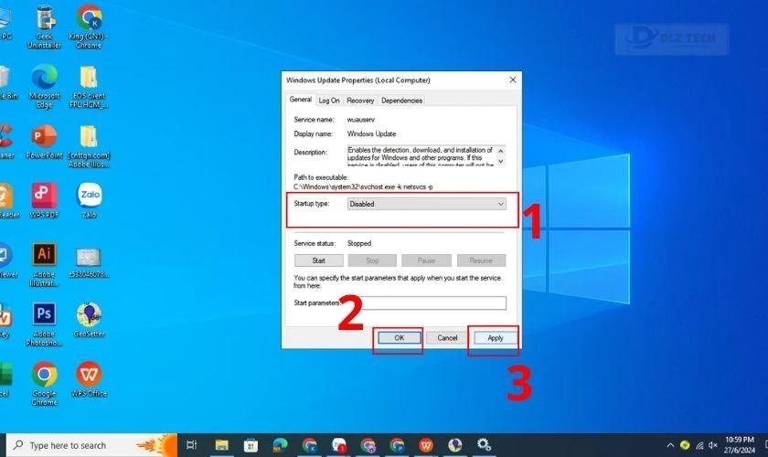 Dừng dịch vụ Windows Update