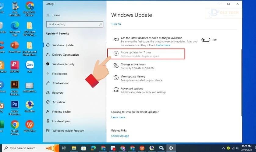 Chọn tạm dừng update Windows 11