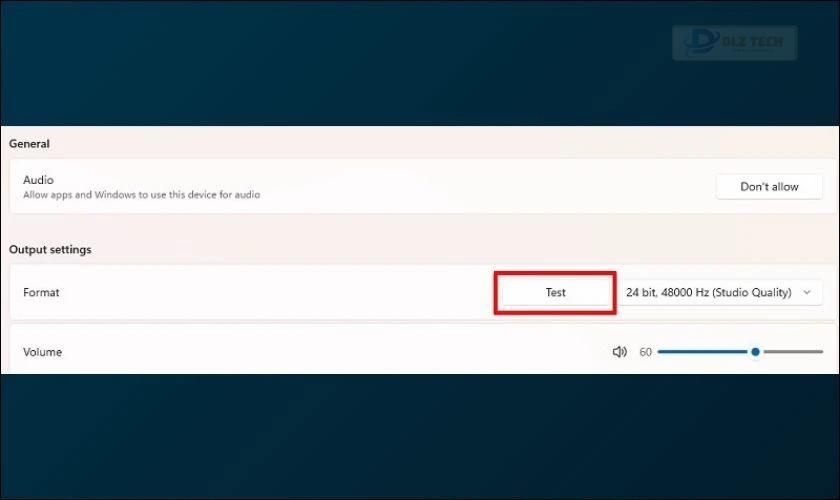 Nhấn vào Test tại mục Format trên laptop