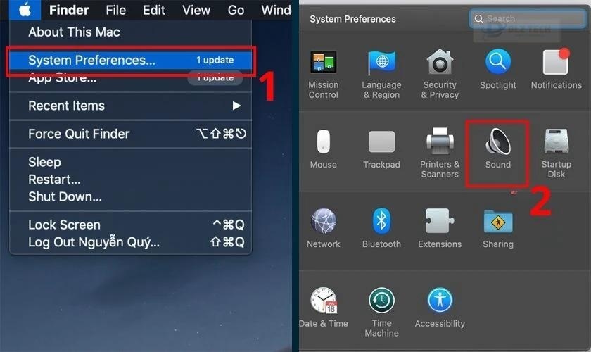 Vào System Preferences và chọn Sound trên laptop