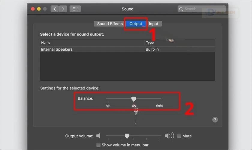 Chuyển qua tab Output và tìm mục Balance trên laptop 